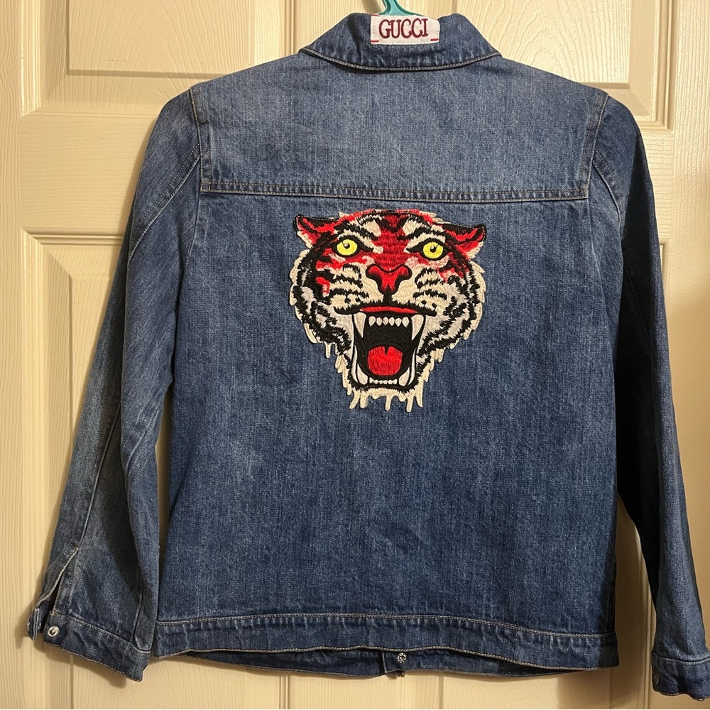 Gucci Women's Denim Jacket Tiger Print